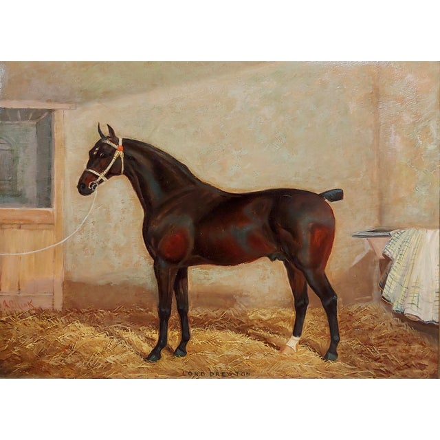 Portraiture Portrait of Lord Drewton an Arabian Racehorse-19th C. Oil Painting by Albert Clark For Sale - Image 3 of 10