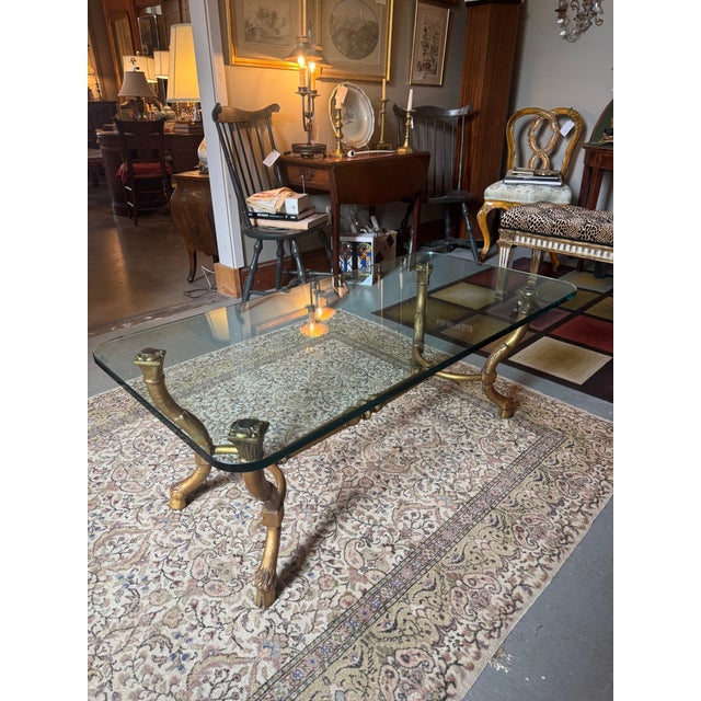 Vintage Maison Ramsay Style Gilt Base Glass Top Coffee Table With Paw Feet For Sale - Image 11 of 11