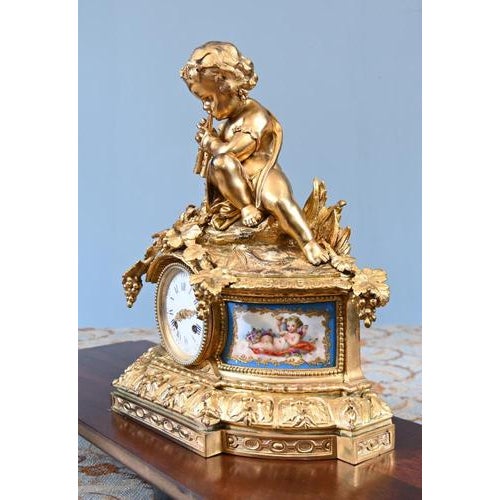 Ceramic French Rococo Mantel Clock with Gilt Cherub from Sevres, 1890s For Sale - Image 7 of 18
