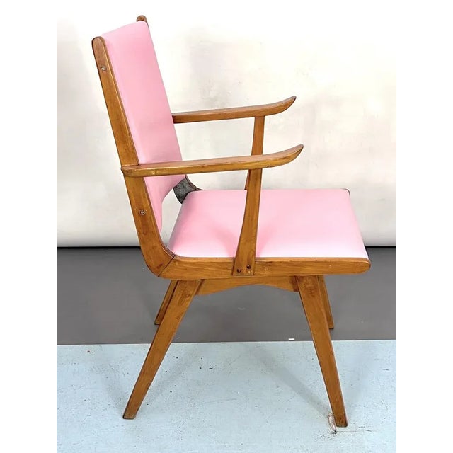 Vintage Italian Wood Accent Chair in Pink Leatherette, Italy, 1950s For Sale - Image 10 of 11