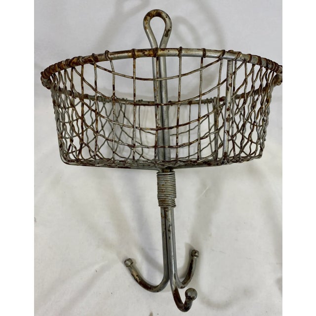 English Vintage Rustic Hanging Metal Miners Basket With Hooks From England - Circa 1930’s For Sale - Image 3 of 12