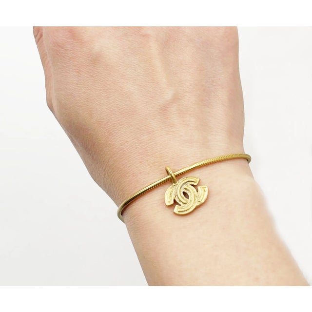 Contemporary Chanel Vintage Gold Plated Popped CC Earrings Bracelet Set - 3 Pieces For Sale - Image 3 of 5