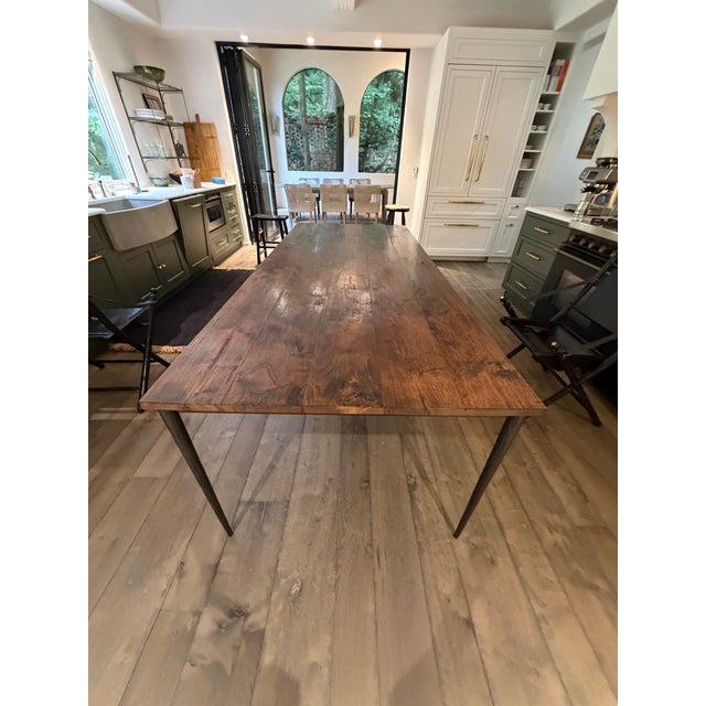 Wood 91” Custom Solid Alder Dining Table With Hand-Forged Iron Tapered Legs | Elegant Rustic European For Sale - Image 7 of 9
