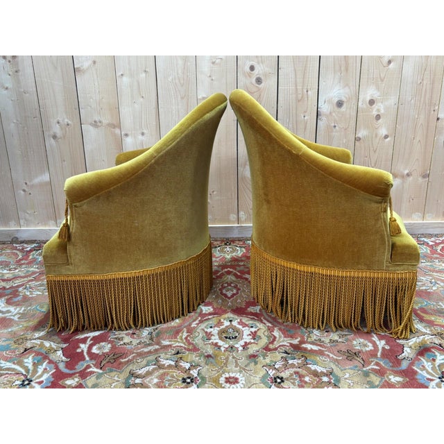 Wood Art Deco Bergère Armchairs in Golden Yellow Velvet, 1920s For Sale - Image 7 of 8