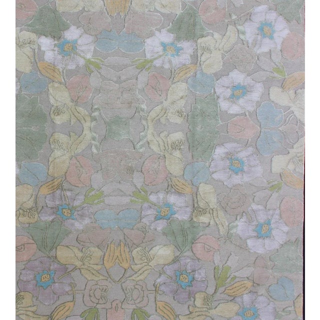 Modern Nepalese Wool and Silk Rug With Floral Design in Multi Colors For Sale - Image 4 of 13