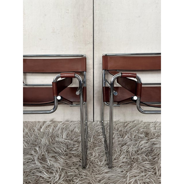 Wassily B3 Armchairs in Cognac Leather by Marcel Breuer, 1980s, Set of 2 For Sale - Image 9 of 14