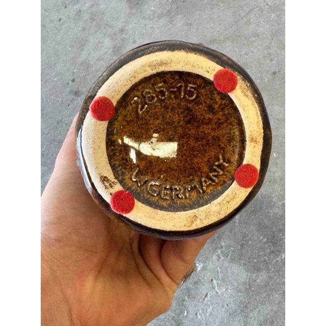 Vintage Scheurich West German Pottery Vases – Mid-Century Fat Lava Ceramic Pair, Brown Drip Glaze For Sale - Image 4 of 8