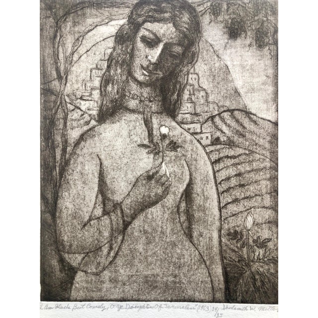 Modern Shulamith Wittenberg Miller, Modernist "I Am Black But Comely" Etching Israeli Judaica Bezalel School Woman, 1963 For Sale - Image 3 of 7