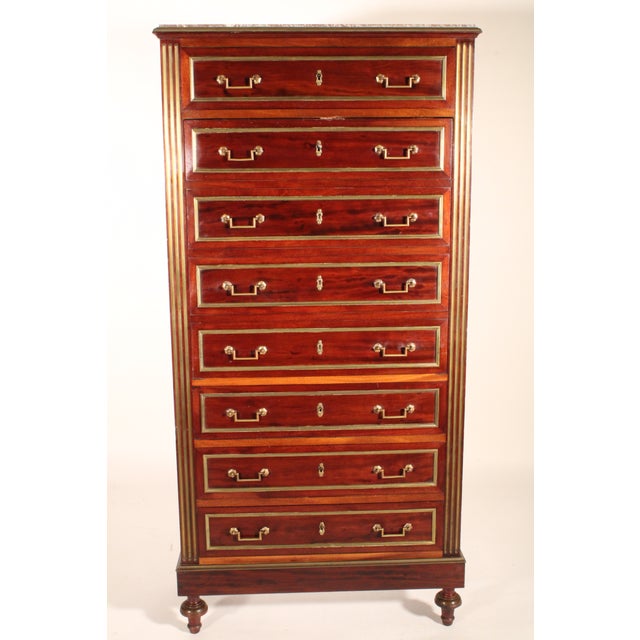 French Antique Louis XVI Style Brass Mounted Mahogany Secretaire Abattant For Sale - Image 3 of 11