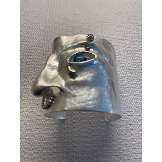 Silver Plate Evil Eye Wide Cuff Bracelet For Sale - Image 4 of 6