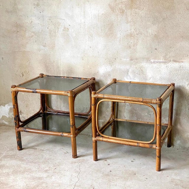 Vintage Rattan Bedside Tables, 1980s, Set of 2, in Good conditions. Designed 1980 to 1989