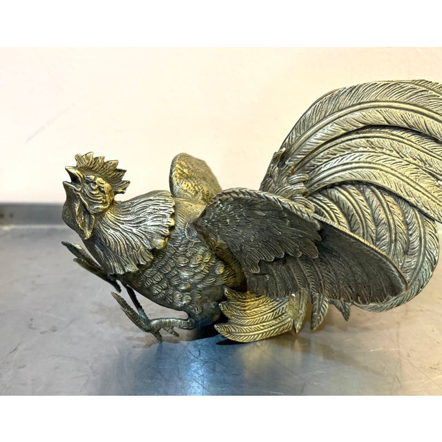 1920s Antique Bronze Fighting Rooster Statue / Figurine For Sale - Image 5 of 7