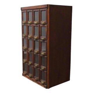 Oak Apocathary Cabinet With 20 Glass-Front Drawers C1900 For Sale