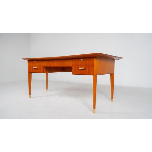 Mid-Century Modern Desk with Leather Top, 1940s For Sale - Image 4 of 16