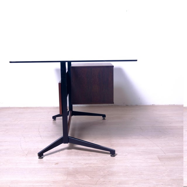 Rosewood Desk with Side Drawers, Italy, 1960s For Sale - Image 10 of 18