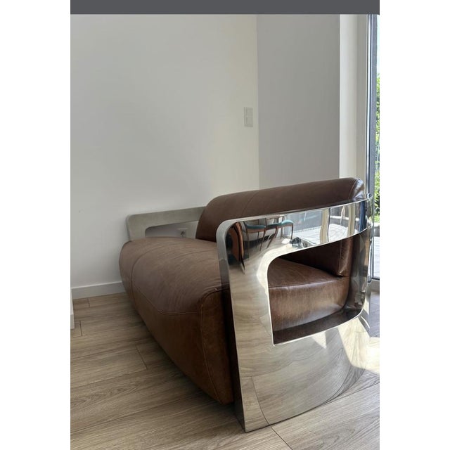 2000 - 2009 Vintage Club Sofa in Leather and Chrome from Mars, 2000s For Sale - Image 5 of 7