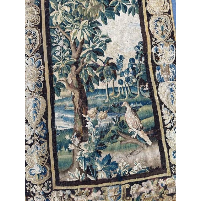 Beautiful 18th-century french Aubusson fragment tapestry depicting an elegant scene of a landscape with bird. The color...