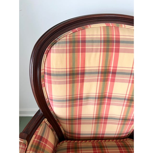 Vintage Madras Plaid Silk Upholstered Accent Chair Made by Owners Select HighPoint North Carolina, Pink Plaid Silk Chair Custom Made For Sale - Image 15 of 18