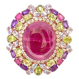 Bochic "Orient" Vintage Ruby, Peridot & Amethyst Ring Set In 18 K Gold & Silver For Sale
