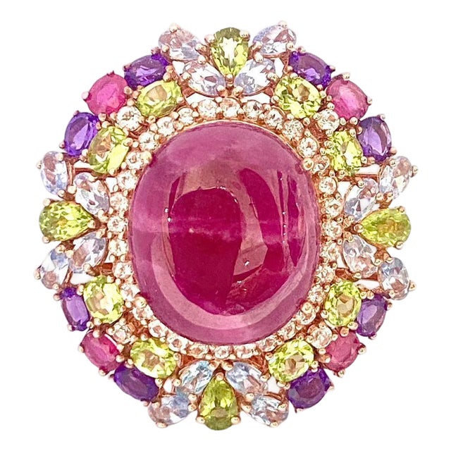 Bochic "Orient" Vintage Ruby, Peridot & Amethyst Ring Set In 18 K Gold & Silver For Sale