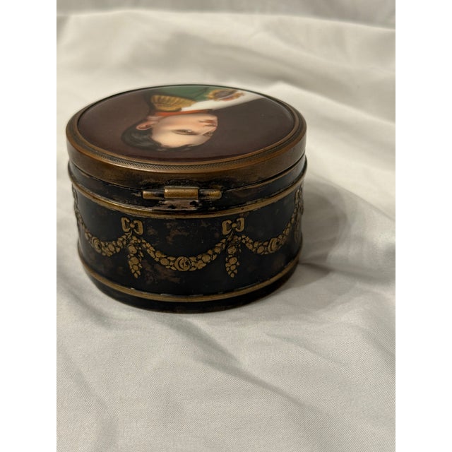 French Magnificent 19th Century French Dore Bronze Vanity Trinket Box - Hand Painted Portrait Miniature of Napoleon Bonaparte For Sale - Image 3 of 3