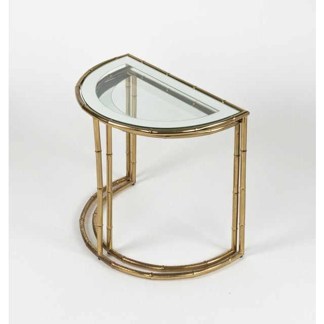 Goldenrod Mid-Century Modern Brass and Glass Nesting Tables, 1970s, Set of 2 For Sale - Image 8 of 18