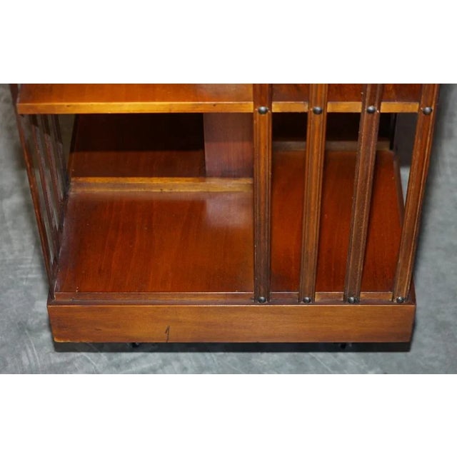 Sheraton Revival Burr Elm & Satinwood Revolving Bookcase or End Table For Sale - Image 4 of 14