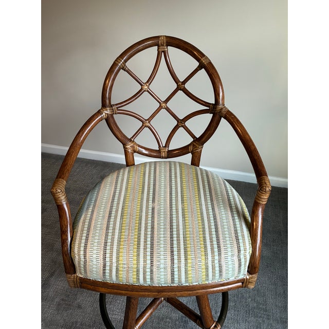Late 20th Century Set of 3 McGuire Modern Rattan Swivel Bar Stools For Sale In Charlotte - Image 6 of 8