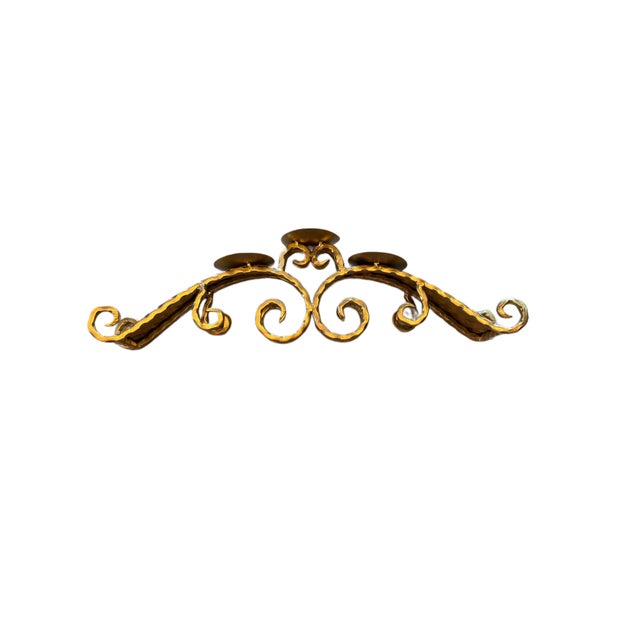 Vintage Ornate Metal Three-Candle Scrollwork Centerpiece Candelabra For Sale - Image 4 of 10