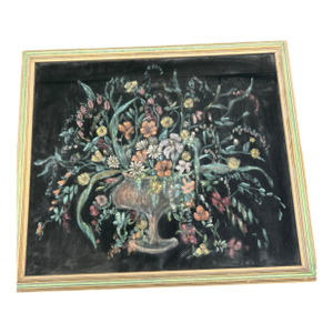 Large Mid-Century Original Floral Painting on Velveteen – Framed 29" X 25"