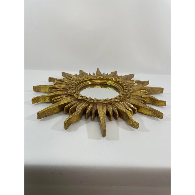 1960s French Style 17.25" Gilded Sunburst Wall Mirror For Sale - Image 6 of 18