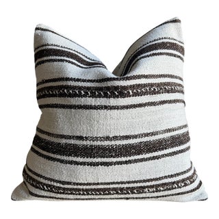 Vintage Rug Pillow Cover With Stripes For Sale