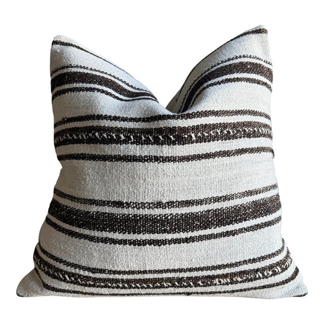 Vintage Rug Pillow Cover With Stripes For Sale