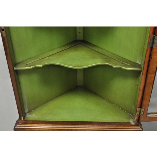 Antique English Adams Style Green Hand Painted Narrow Corner China Cabinet For Sale - Image 15 of 18