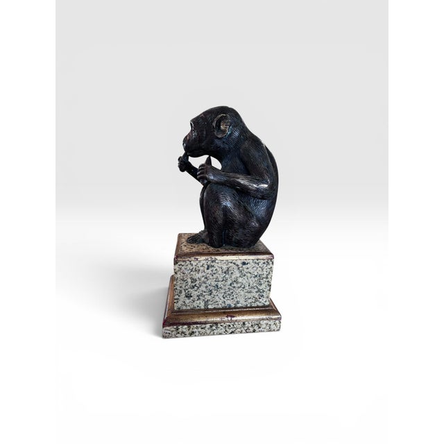 Metal Vintage Maitland-Smith Bronze Monkey Sculpture on Stone Pedestal For Sale - Image 7 of 12
