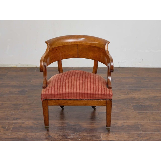 Biedermeier Walnut Tub Chair With Curved Crest Rail, 19th Century For Sale - Image 9 of 9