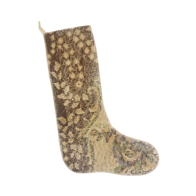 Chocolate Chocolate Brown Zigzag Vintage Kilim Christmas Stocking, Wool With Olive Toe, 12.6 X 18.5 in – One of a Kind Decor For Sale - Image 8 of 10