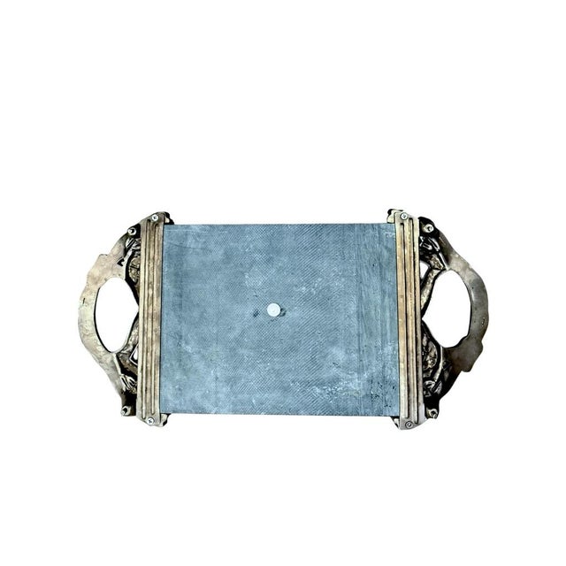 Godinger Godinger Silver Plated Green Marble Charcuterie Tray With Ornate Dragonfly/Butterfly Handles For Sale - Image 4 of 7