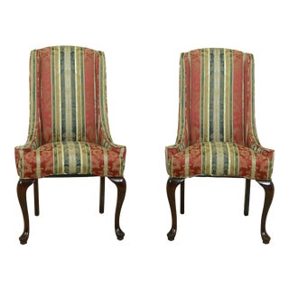 Damask Upholstered Queen Anne Host/Hostess Chairs - a Pair For Sale