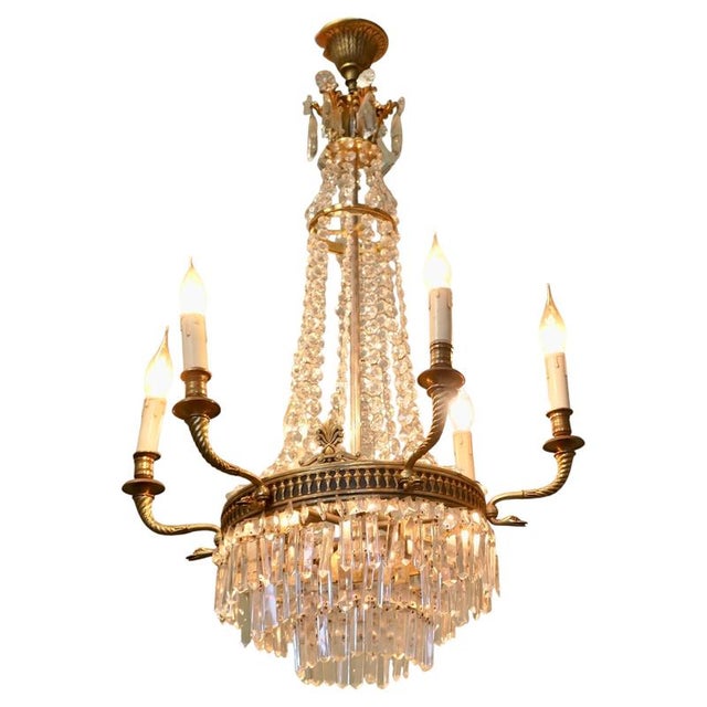 Large Empire French Six Branch Tent and Waterfall Chandelier, 1890 For Sale - Image 6 of 6