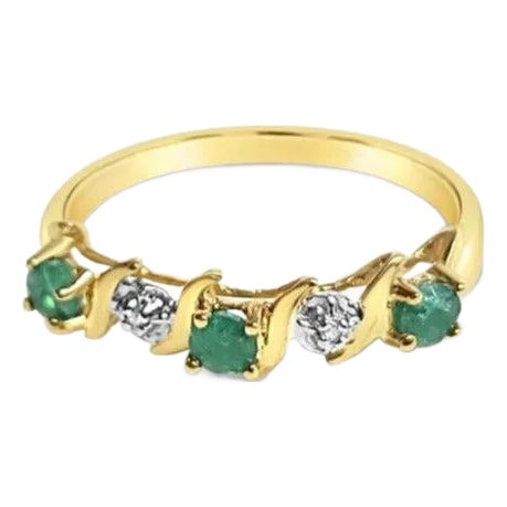 S Style Emerald & Diamond Ring .15cttw 10k Yellow Gold, Size 5.75 For Sale