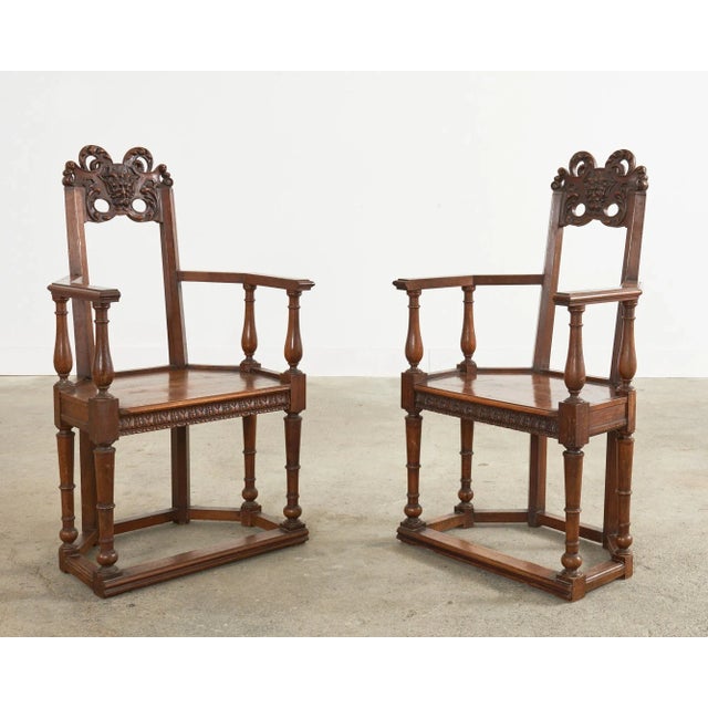 Set of Ten French Baroque Style Walnut Masked Dining Chairs For Sale - Image 4 of 13