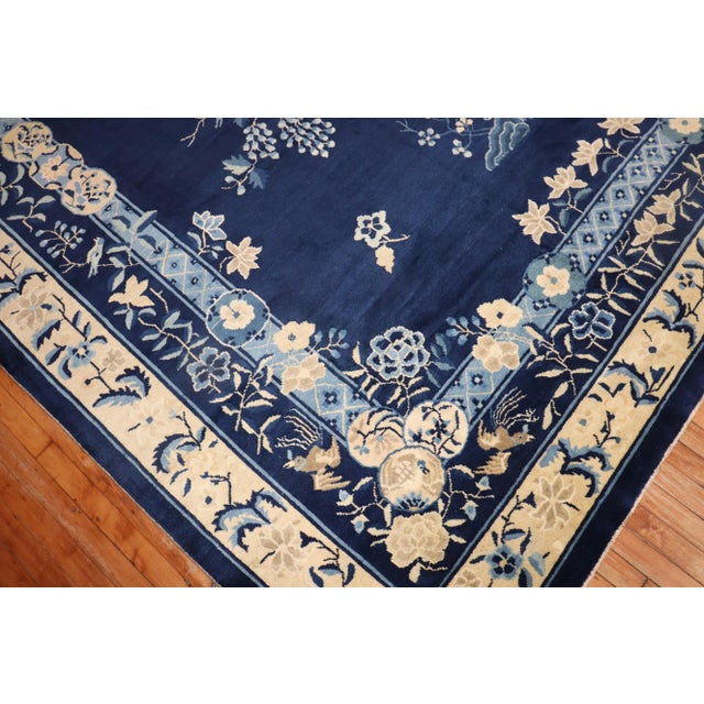Textile Vintage Navy Chinese Peking Rug - 8'11" x 11'6" For Sale - Image 7 of 8