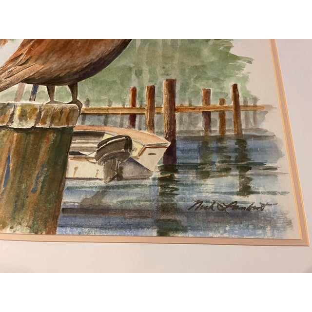 Late 20th Century Large Coastal Pelican Watercolor Painting, Framed, 41 X 32 For Sale In Naples, FL - Image 6 of 9