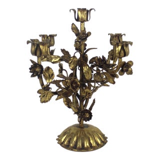 Vintage Gilded Gilt Gold Metal Candelabra Baroque Italian or Hollywood Regency For Sale