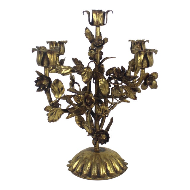Vintage Gilded Gilt Gold Metal Candelabra Baroque Italian or Hollywood Regency For Sale
