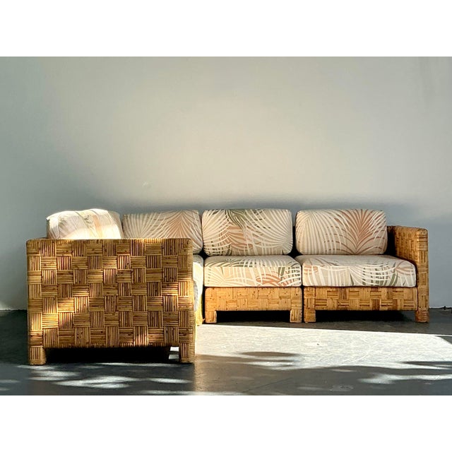Contemporary Vintage Boho Woven Rattan Sectional Sofa For Sale - Image 3 of 12