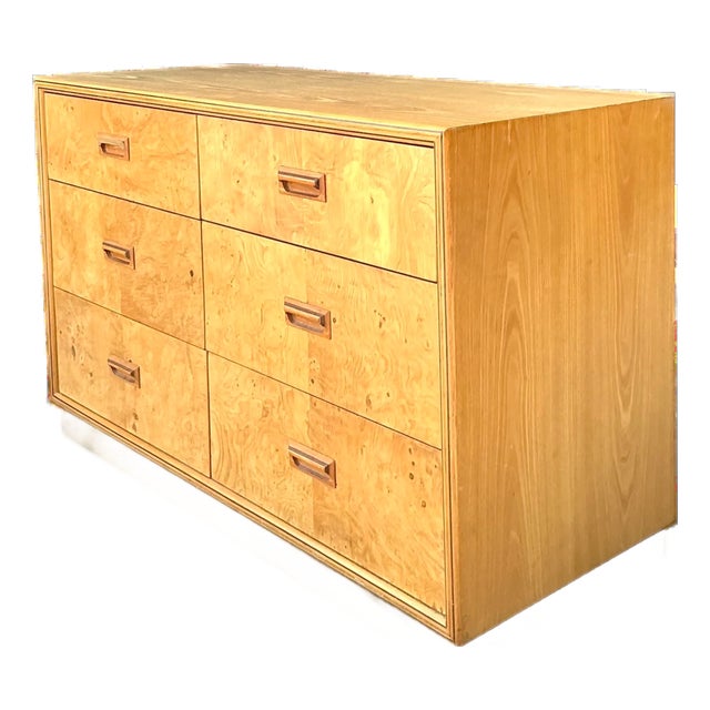 Vintage Henredon "Scene Two" Burl Wood Six-Drawer Dresser For Sale