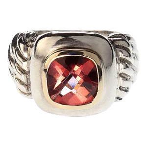 Striking Sterling Silver Ring With 14k Accents and Pinkish Red Topaz Size 6