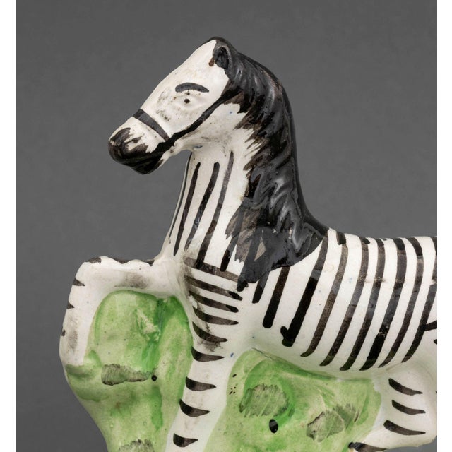 Staffordshire Pair of Staffordshire Painted Ceramic Zebras For Sale - Image 4 of 8
